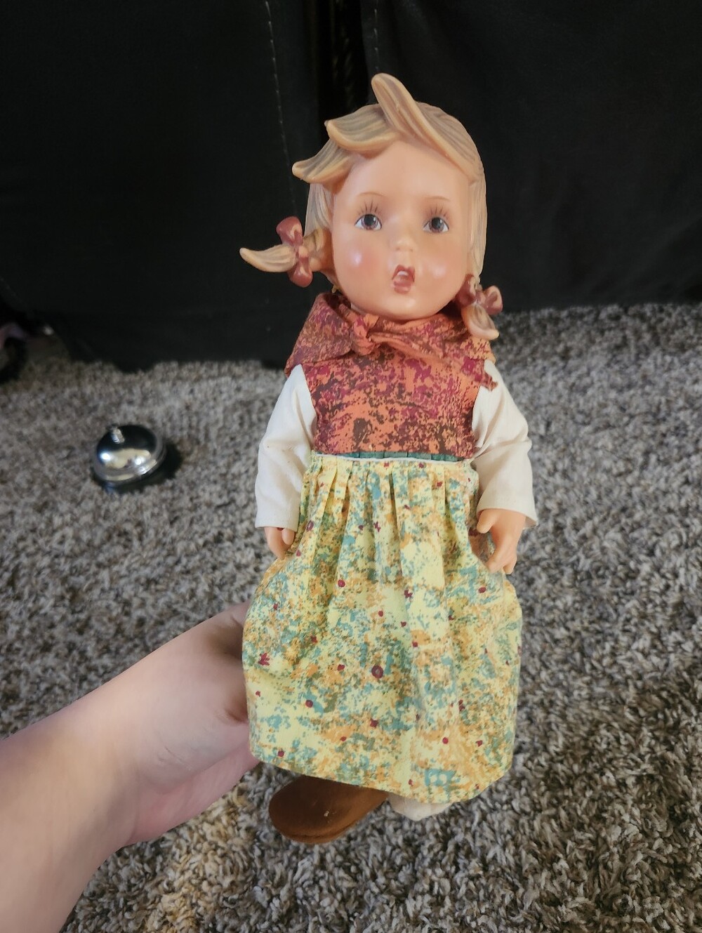 Hummel Girl Figurine in Cream, Yellow, and Brown Outfit
